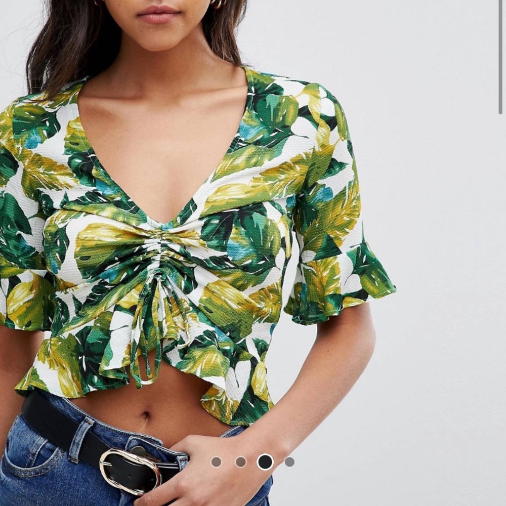 ASOS AX Paris Palm Print Crop Top with Ruffle